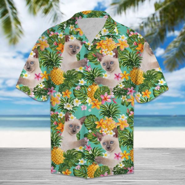 Tropical Pineapple Thai cat Hawaii Shirt Summer Shirt For Men and Women Jezsport.com