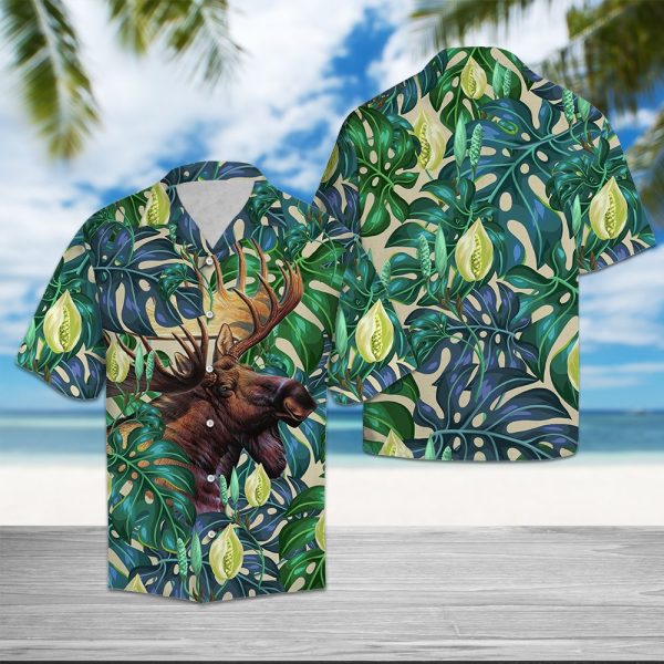 Moose Tropical Leaves Hawaii Shirt Summer Shirt For Men and Women Jezsport.com