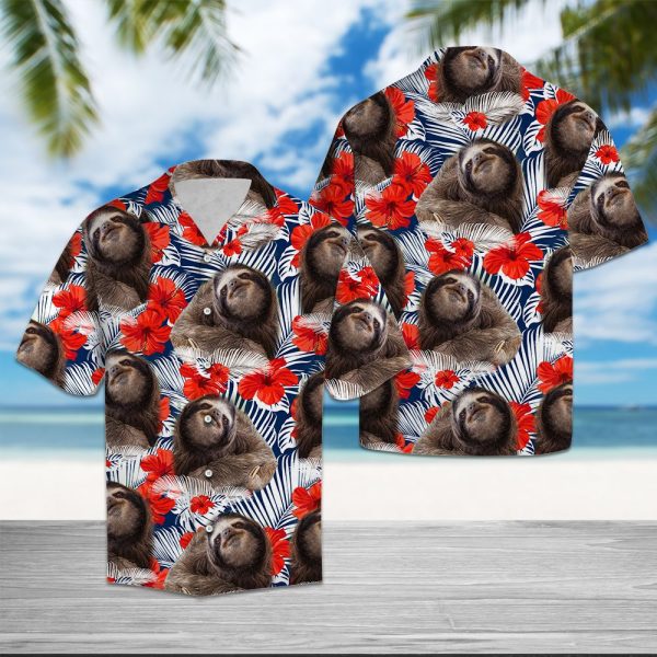 Sloth Hibiscus Flower Hawaii Shirt Summer Shirt For Men and Women Jezsport.com