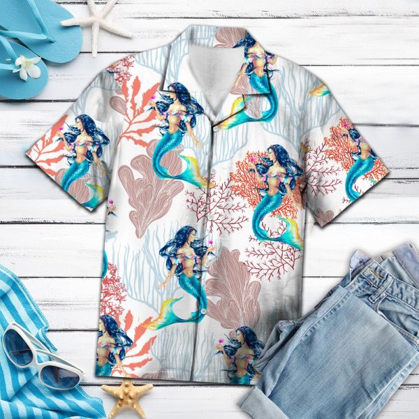 Mermaid Coral Pattern Hawaii Shirt, Summer Shirt For Men and Women Jezsport.com