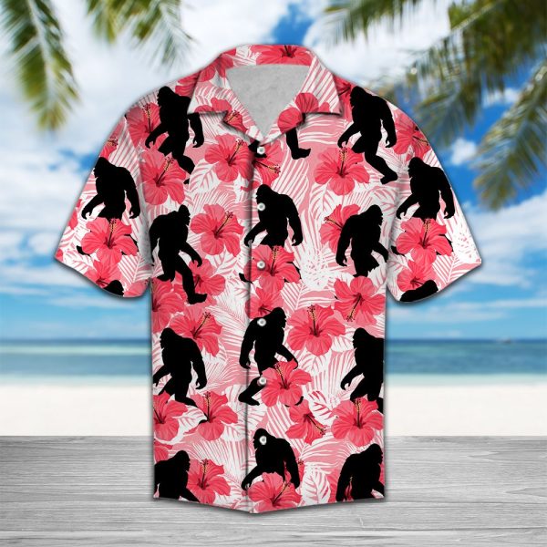 Tropical Flowers Hibiscus Bigfoot Hawaii Shirt Summer Shirt For Men and Women Jezsport.com