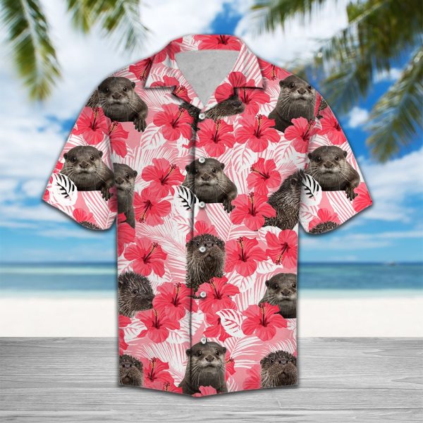 Tropical Flowers Hibiscus Otter Hawaii Shirt Summer Shirt For Men and Women Jezsport.com