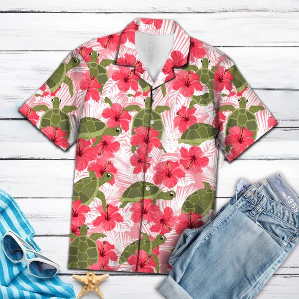 Tropical Flowers Hibiscus Turtle Hawaii Shirt Summer Shirt For Men and Women Jezsport.com