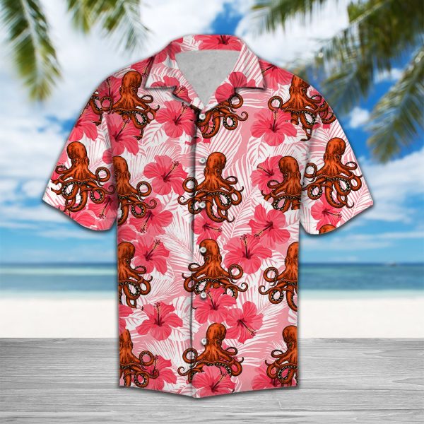 Tropical Flowers Hibiscus Octopus Hawaii Shirt Summer Shirt For Men and Women Jezsport.com