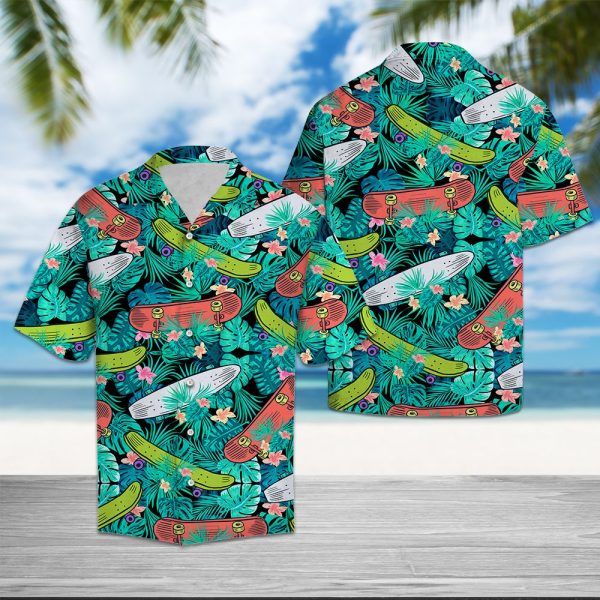 Skateboard Tropical Hawaii Shirt Summer Shirt For Men and Women Jezsport.com