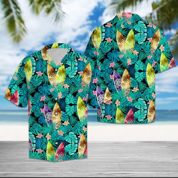 Surfboard Tropical Hawaii Shirt Summer Shirt For Men and Women Jezsport.com