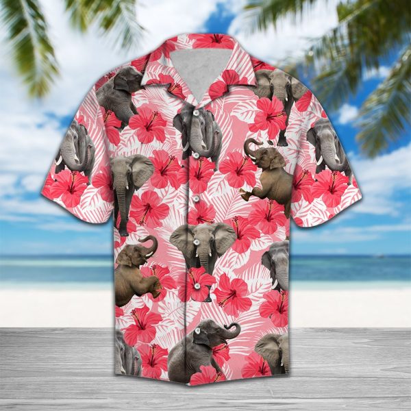 Tropical Flowers Hibiscus Elephant Hawaii Shirt Summer Shirt For Men and Women Jezsport.com