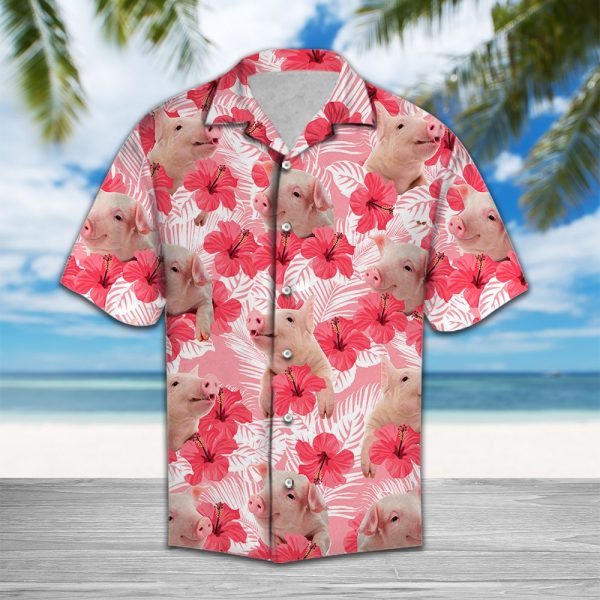 Tropical Flowers Hibiscus Pig Hawaii Shirt Summer Shirt For Men and Women Jezsport.com