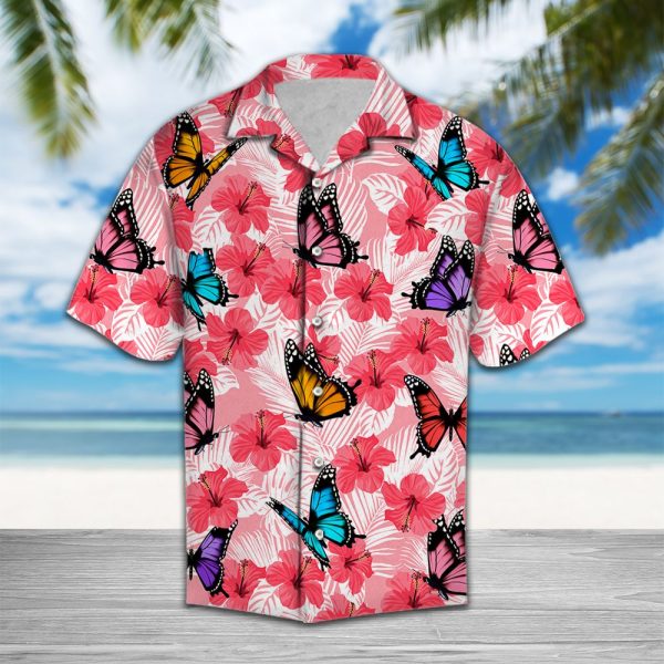 Tropical Flowers Hibiscus Butterfly Hawaii Shirt Summer Shirt For Men and Women Jezsport.com