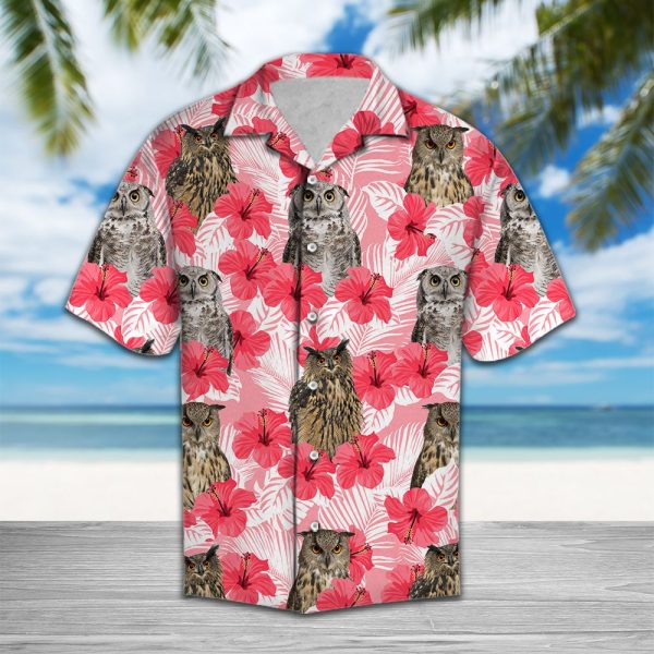 Tropical Flowers Hibiscus Owl Hawaii Shirt Summer Shirt For Men and Women Jezsport.com