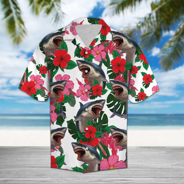 Shark Hibiscus Hawaii Shirt Summer Shirt For Men and Women Jezsport.com