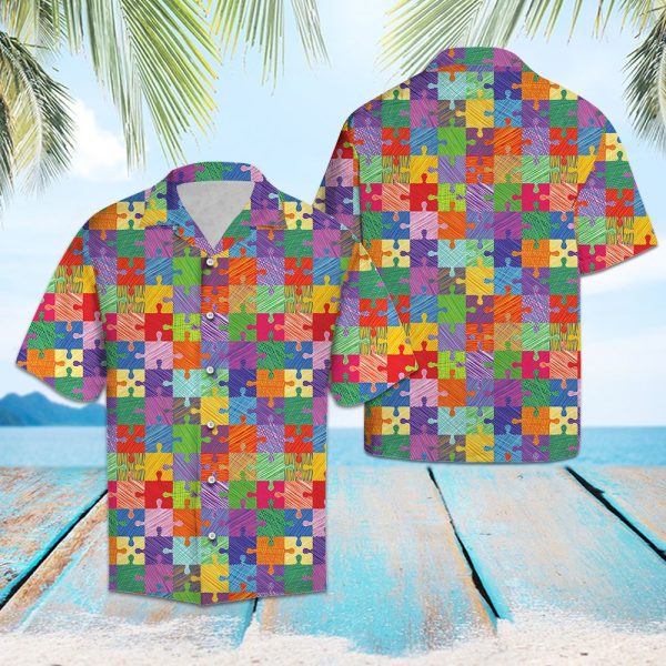 Autism Pieces Colorful Hawaii Shirt Summer Shirt For Men and Women Jezsport.com