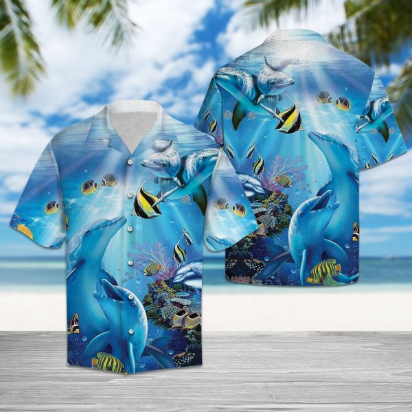 Dancing Dolphin Hawaii Shirt Summer Shirt For Men and Women Jezsport.com