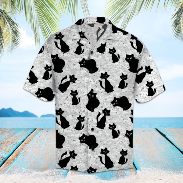 Cute Cartoon Black Cat Hawaii Shirt Summer Shirt For Men and Women Jezsport.com