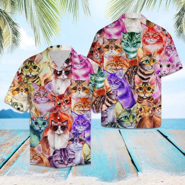 Cat Color Hawaii Shirt, Summer Shirt For Men and Women Jezsport.com