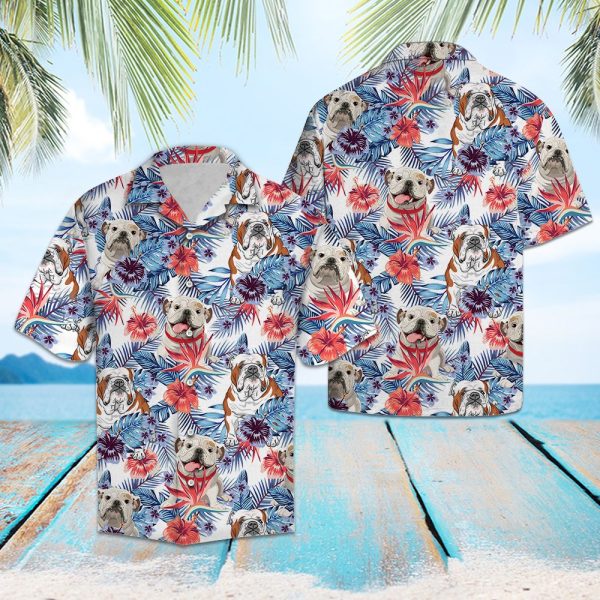 Bulldog Hibiscus Flower Hawaii Shirt, Summer Shirt For Men and Women Jezsport.com