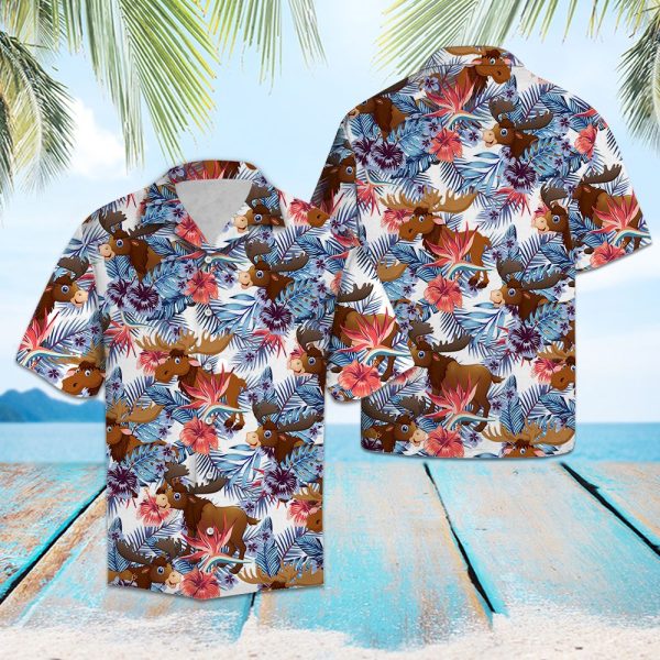 Moose Hibiscus Flower Hawaii Shirt, Summer Shirt For Men and Women Jezsport.com