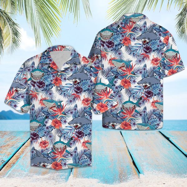 Shark Hibiscus Flower Hawaii Shirt, Summer Shirt For Men and Women Jezsport.com