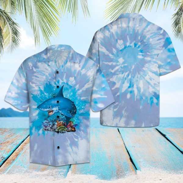 Shark Blue Tie Dye Hawaii Shirt, Summer Shirt For Men and Women Jezsport.com