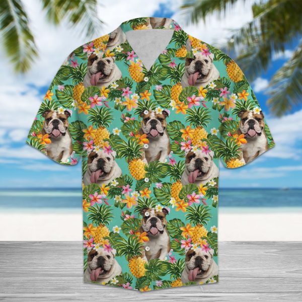 Tropical Pineapple English Bulldogs Hawaii Shirt, Summer Shirt For Men and Women Jezsport.com