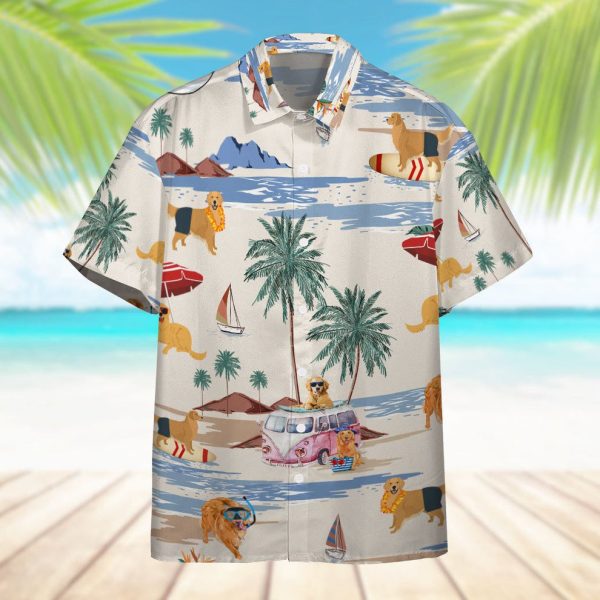 3D Golden Retriever Summer Beach Retro Hawaiian Shirt, Summer Shirt For Men and Women Jezsport.com