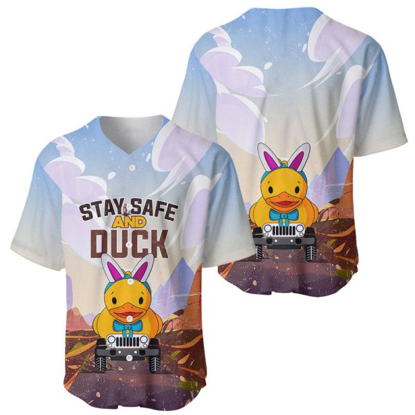 Duck Duck Jeep Easter Stay Safe And Duck Baseball Jersey For Men and Women Jezsport.com