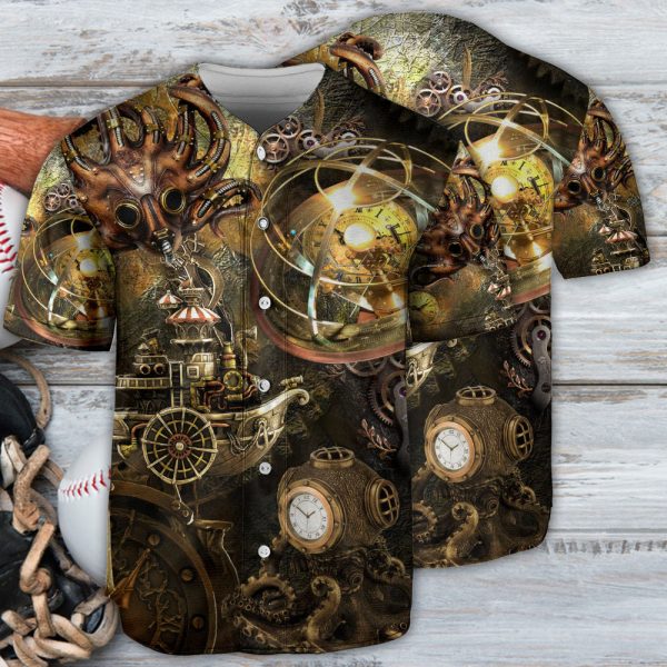 Octopus Steampunk Machine Metal Style Baseball Jersey For Men and Women Jezsport.com