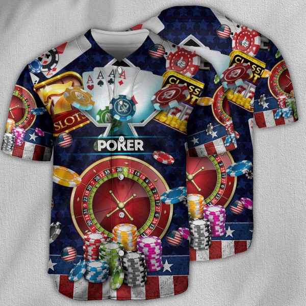 Poker US Flag Independence Day Baseball Jersey For Men and Women Jezsport.com