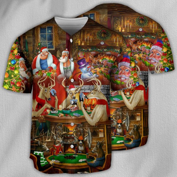 Poker Gambling Santa And Friends Play Poker Baseball Jersey For Men and Women Jezsport.com