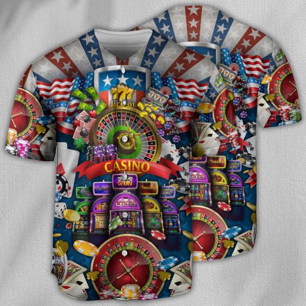 Poker US Flag Casino Lover Baseball Jersey For Men and Women Jezsport.com