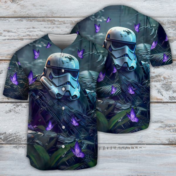 Starwars Stormtrooper In The Jungle With Purple Flowers Baseball Jersey For Men and Women Jezsport.com