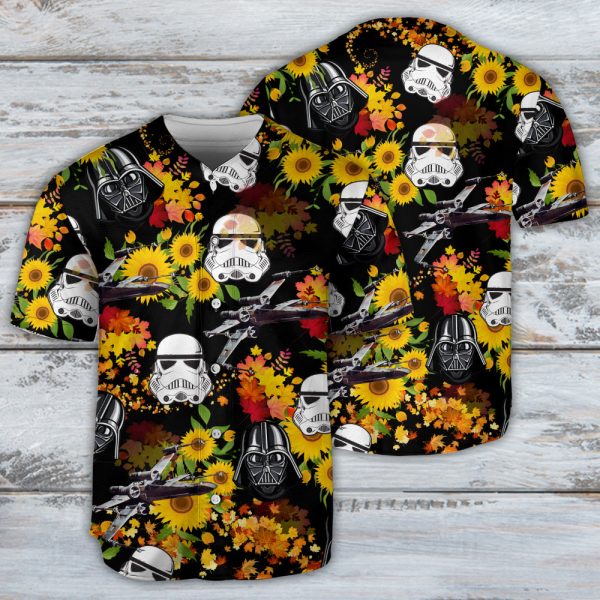 Star Wars Darth Vader Stormtrooper Helmet Autumn Wild Sunflowers Baseball Jersey For Men and Women Jezsport.com