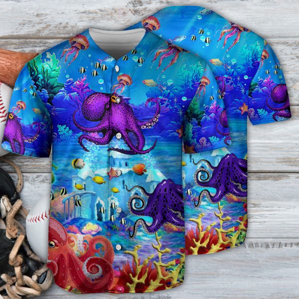 Octopus Undersea Living Art Baseball Jersey For Men and Women Jezsport.com