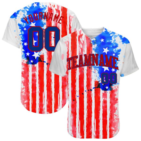 Custom Black Jersey, Personalized Black Baseball Jersey, Custom White Royal-Red 3D American Flag Authentic Baseball Jersey Jezsport.com