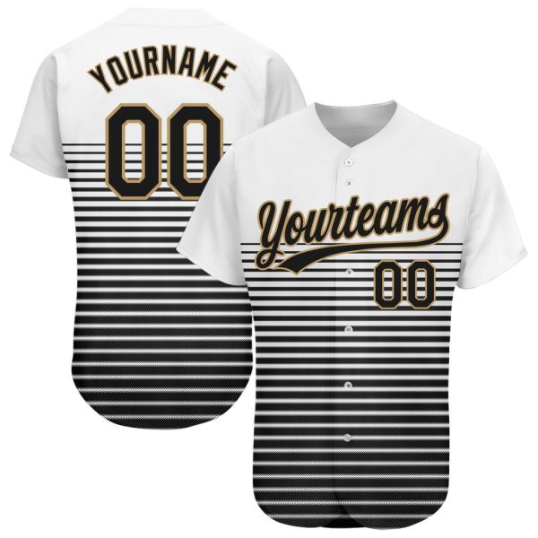 Custom Black Jersey, Personalized Black Baseball Jersey, Custom White Black-Old Gold 3D Pattern Design Authentic Baseball Jersey Jezsport.com