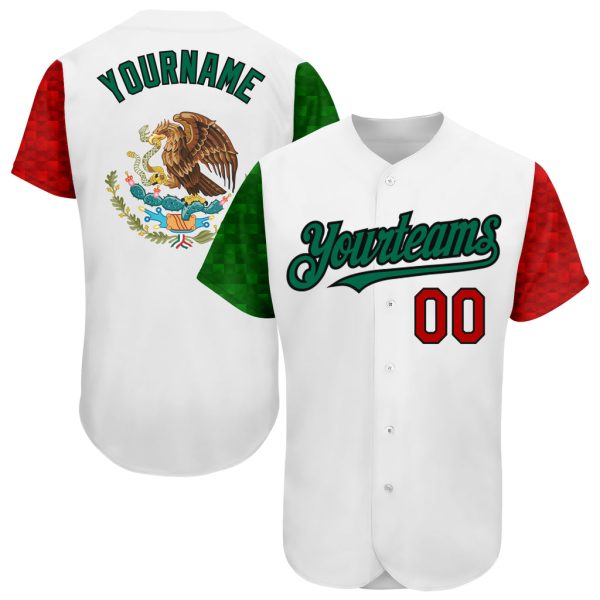 Custom Black Jersey, Personalized Black Baseball Jersey, Custom White Red Kelly Green-Black 3D Mexican Flag Authentic Baseball Jersey Jezsport.com