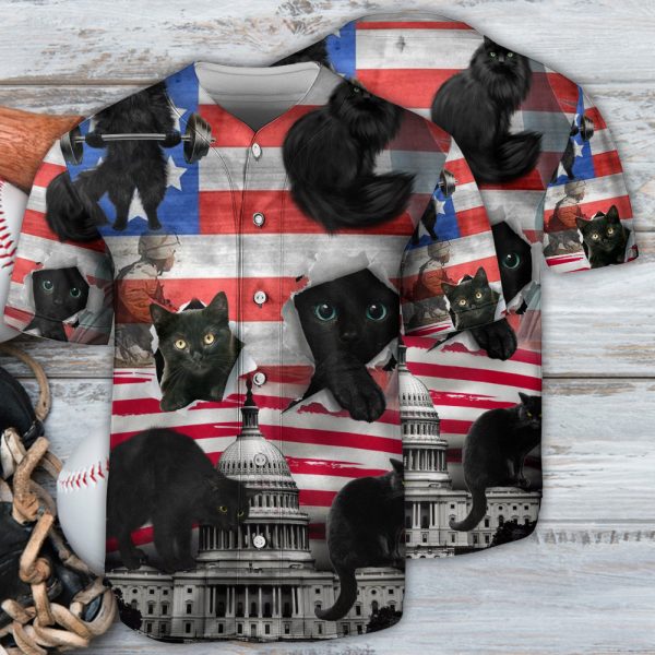 Black Cat Independence Day America Baseball Jersey For Men and Women Jezsport.com