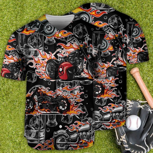 Motorcycle Flame Racing Wine Lover Baseball Jersey For Men and Women Jezsport.com