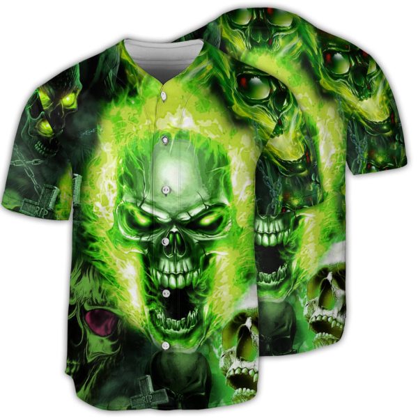 Skull Green Fear No Man Baseball Jersey For Men and Women Jezsport.com