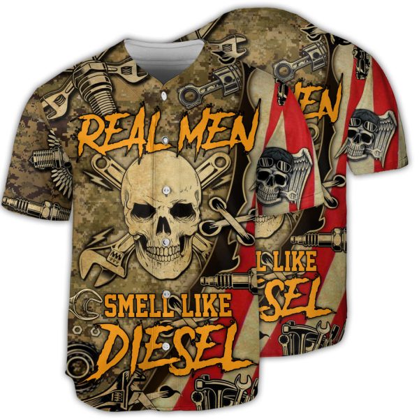 Skull Real Men Smell Like Diesel Baseball Jersey For Men and Women Jezsport.com