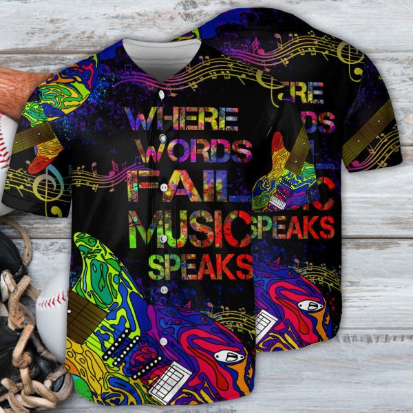 Music Where Words Fail Music Speaks Colorful Style Baseball Jersey For Men and Women Jezsport.com