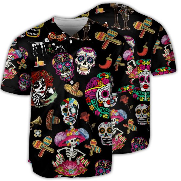 Sugar Skull Sugar Calavera Guns Baseball Jersey For Men and Women Jezsport.com