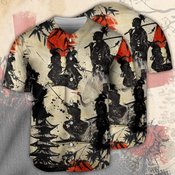 Samurai Mountain Sketch Art Baseball Jersey For Men and Women Jezsport.com