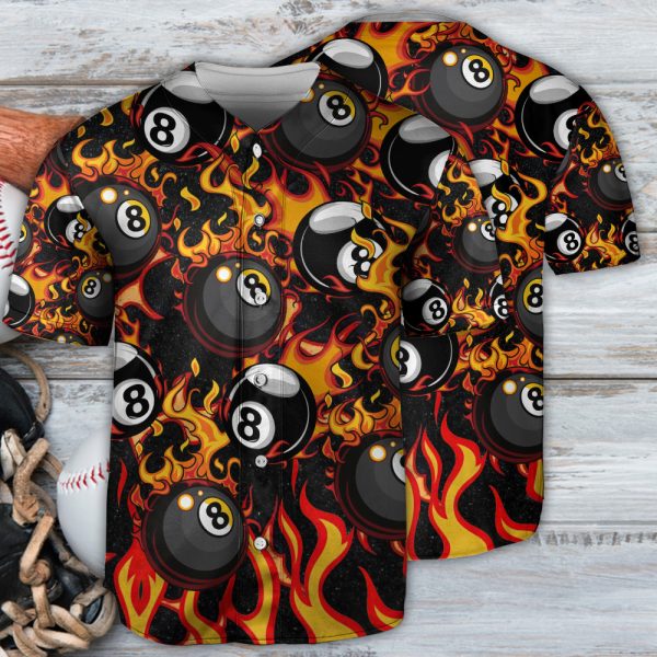 Billiard Eight Ball Burning With Fire Flames Baseball Jersey For Men and Women Jezsport.com