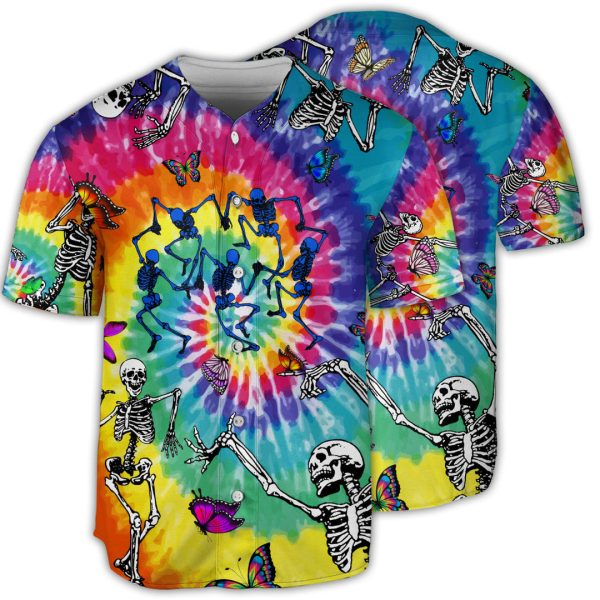 Hippie Skull Hippie Dancing With Butterfly Baseball Jersey For Men and Women Jezsport.com