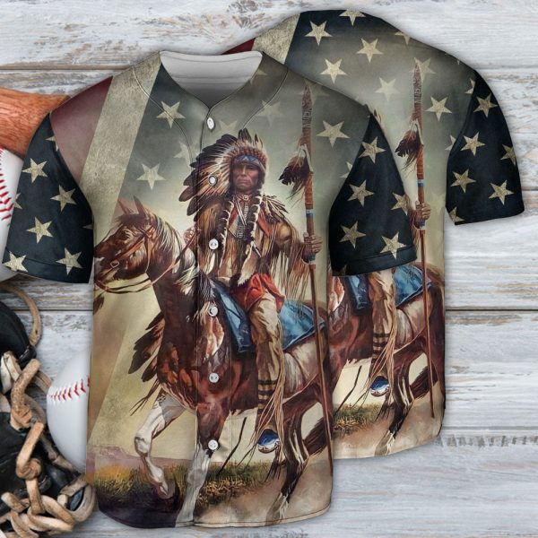 Horse USA Flag Native Baseball Jersey For Men and Women Jezsport.com