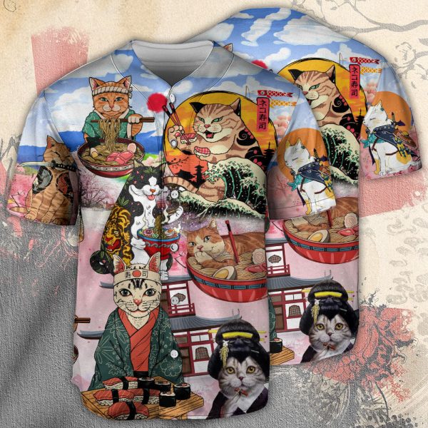 Cat Samurai With Ramen Lovely Baseball Jersey For Men and Women Jezsport.com