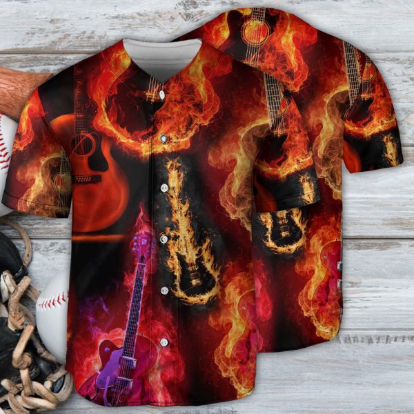 Guitar Fire Red Flame Music Lover Baseball Jersey For Men and Women Jezsport.com