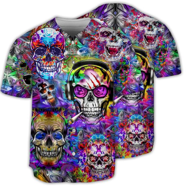 Hippie Skull Hippie Color Flowers Baseball Jersey For Men and Women Jezsport.com