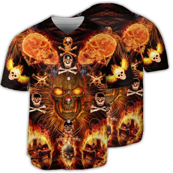 Skull Flaming Baseball Jersey For Men and Women Jezsport.com